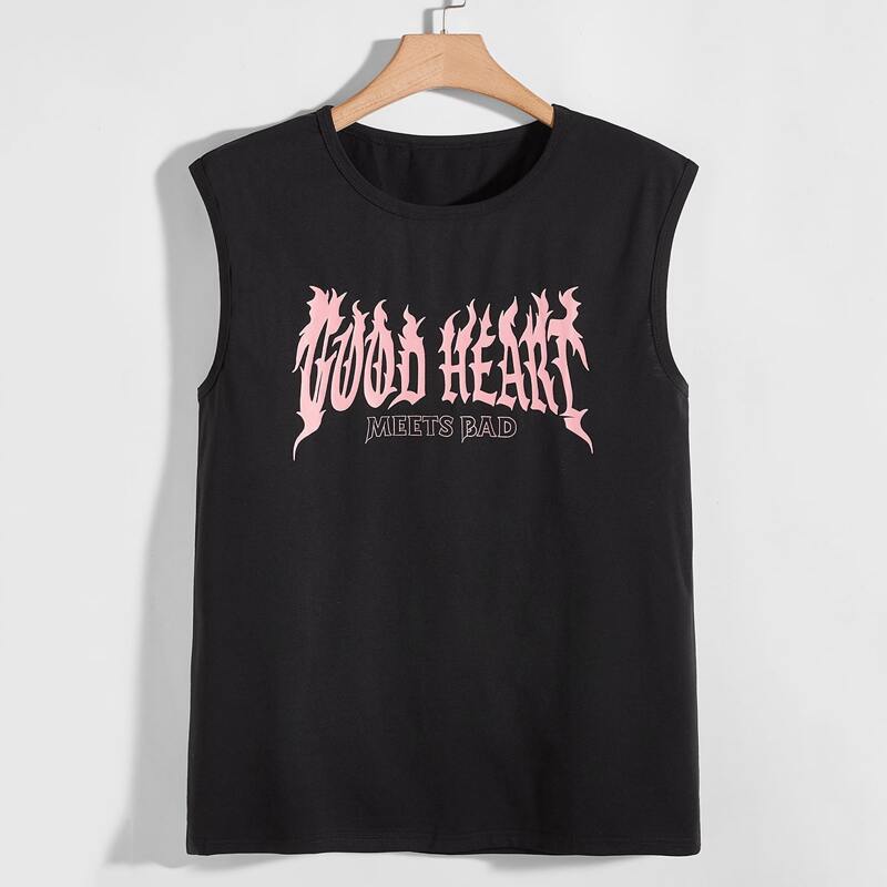 

Guys Letter Print Vest, Black