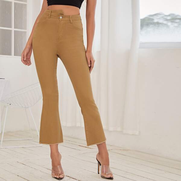 

High Waist Flare Leg Jeans, Camel