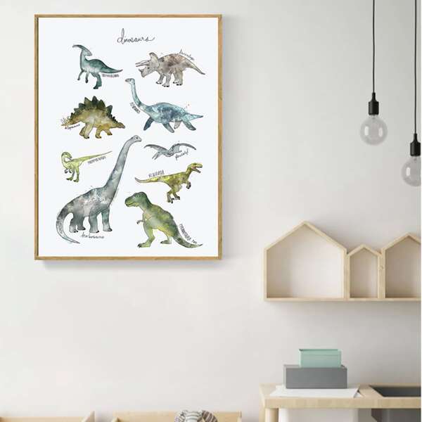 

Dinosaur Print Kids Unframed Painting, Multicolor