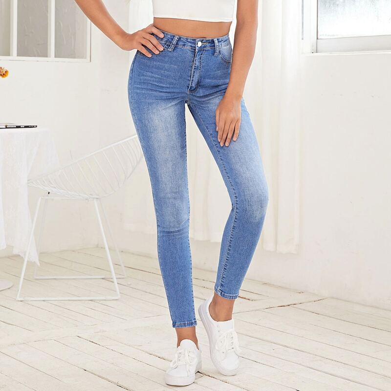 

High Waist Cropped Skinny Jeans, Light wash