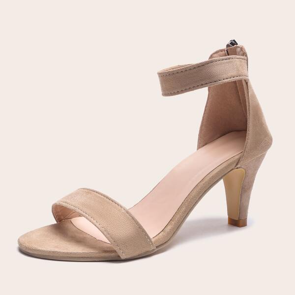 

Minimalist Chunky Heeled Ankle Strap Sandals, Beige
