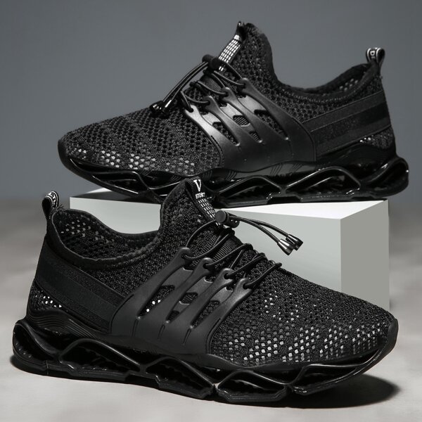 

Men Drawstring Front Breathable Sneakers, Black
