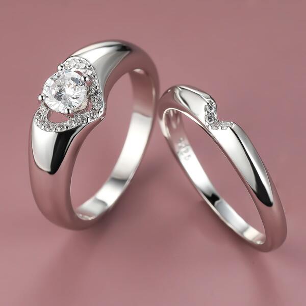 

2pcs Zircon Decor Ring, Silver
