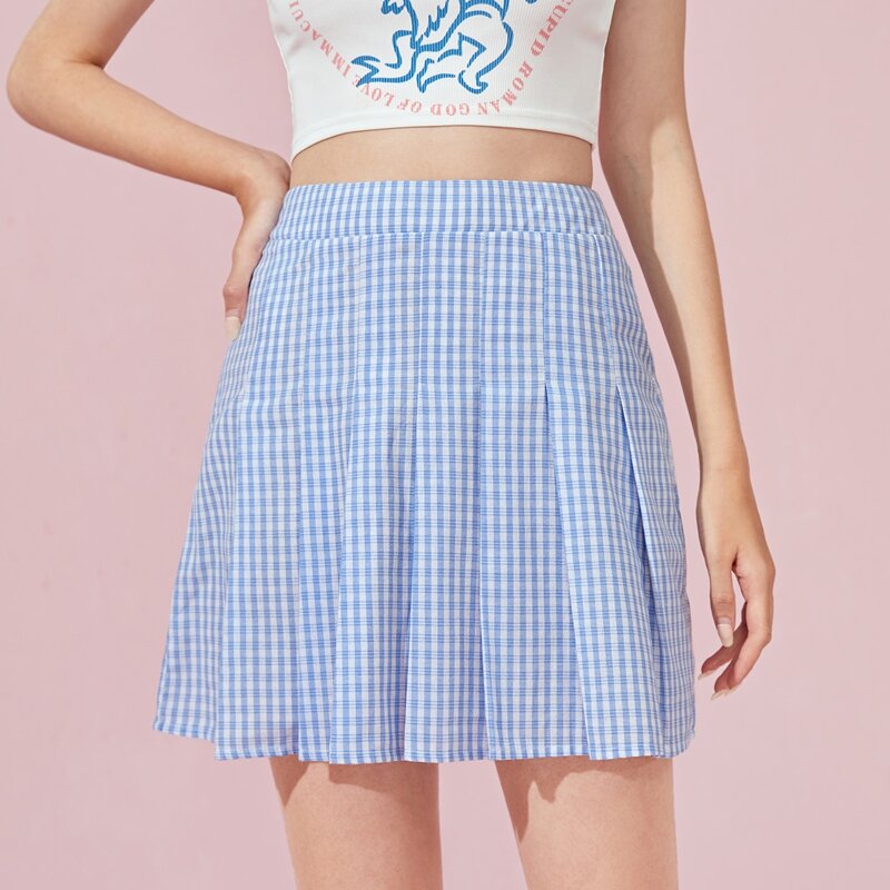 

Plaid Pleated Skirt, Blue