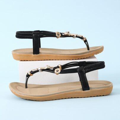 Metal Decor Thong Sandals