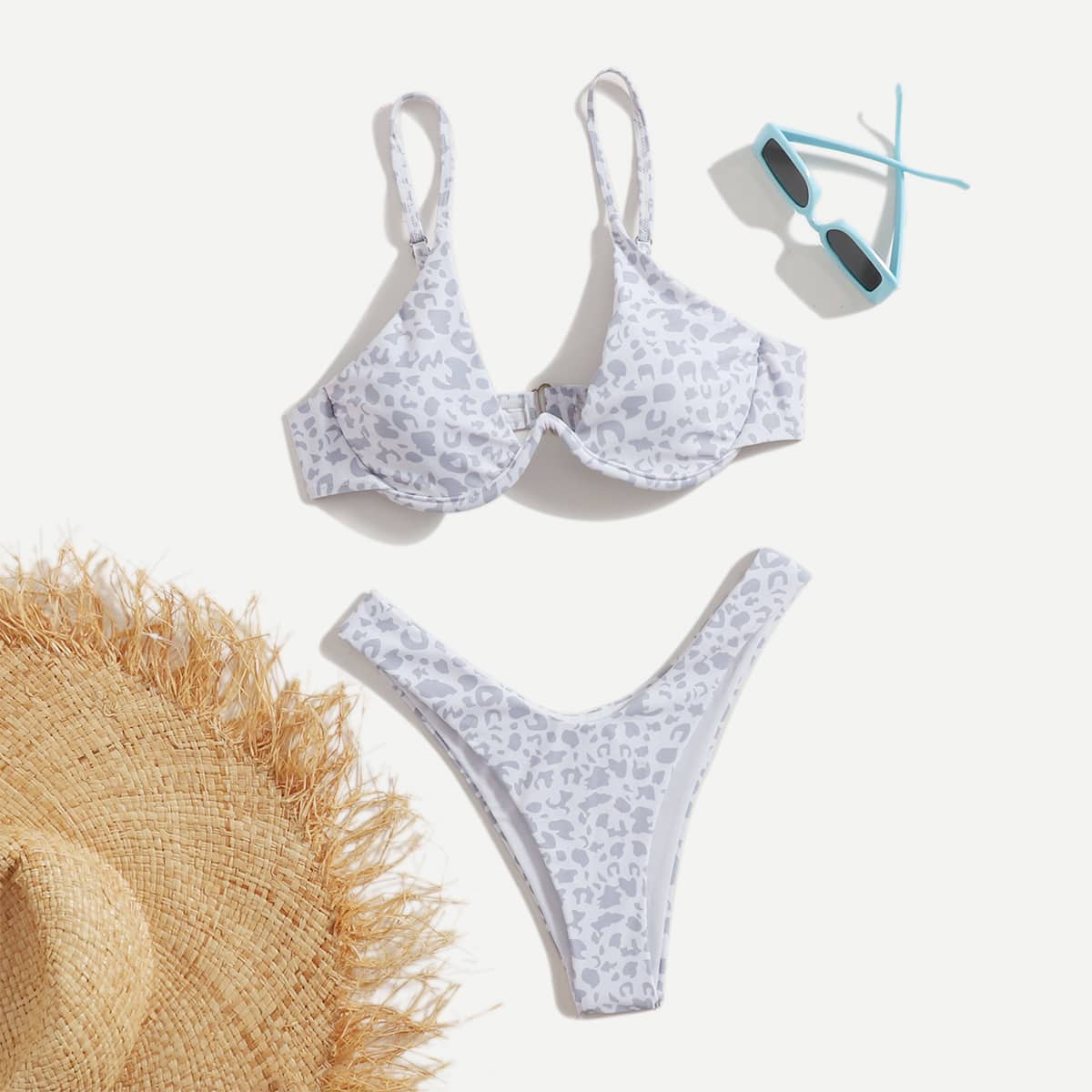 

Leopard Print Bikini Swimsuit, Grey