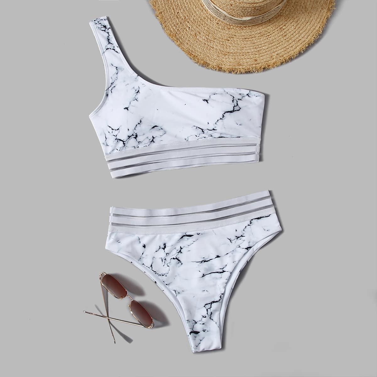 

Marble Print Bikini Swimsuit, White