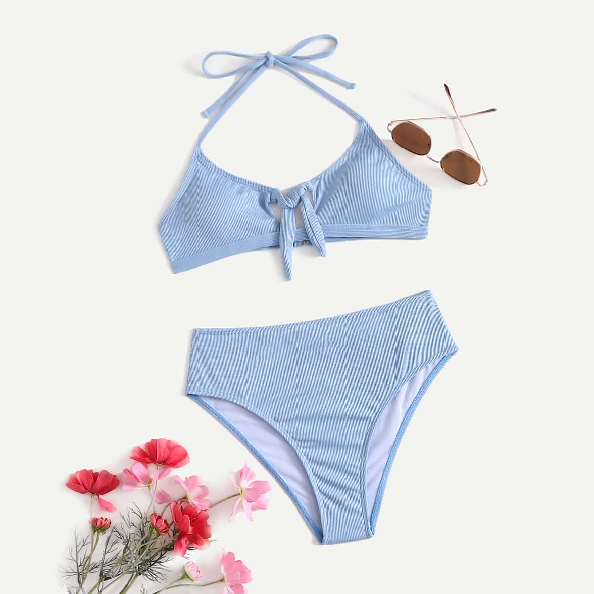 

Solid Knot Bikini Swimsuit, Blue