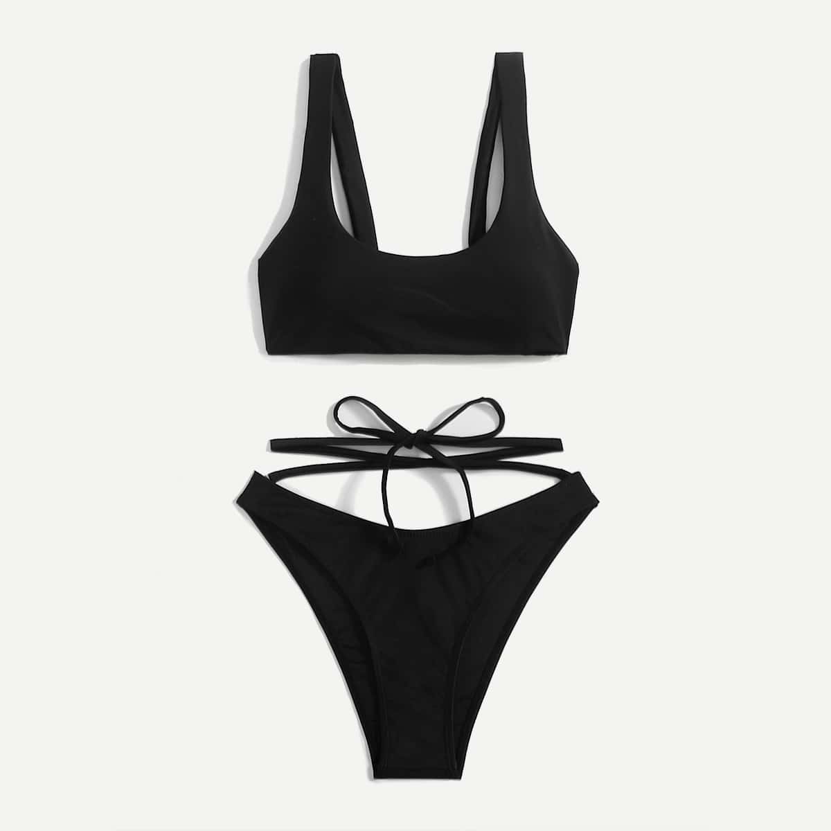 

Solid Criss Cross Bikini Swimsuit, Black