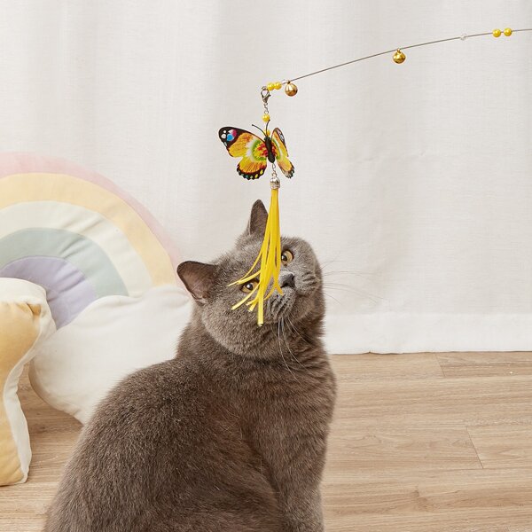 

1pc Butterfly Design Cat Teaser Stick, Yellow