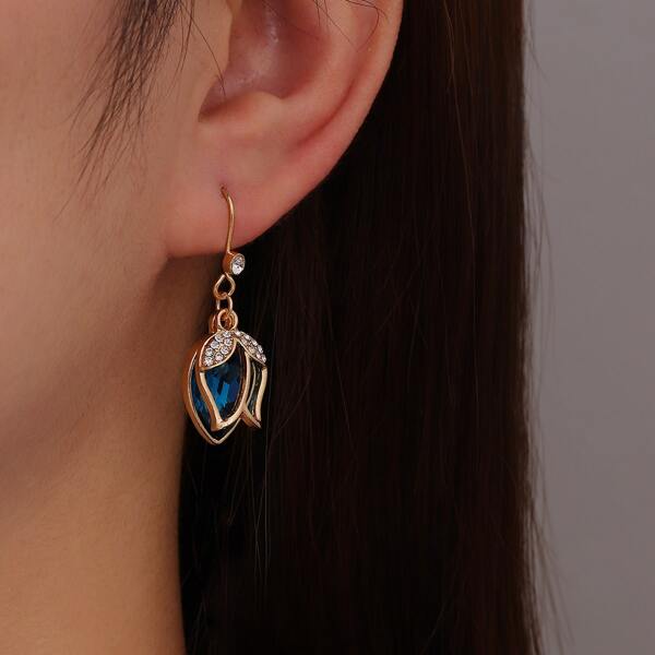 

Rhinestone Flower Drop Earrings, Blue