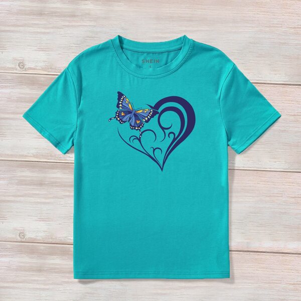 

Heart & Butterfly Print Tee, Mint blue