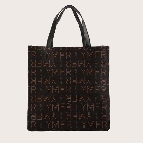 

Letter Graphic Top Handle Bag, Coffee brown