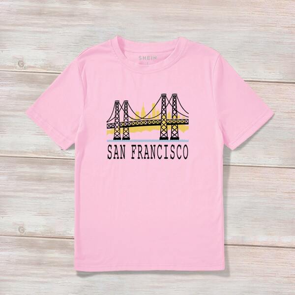 

Letter & Building Print Tee, Baby pink