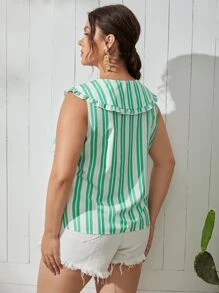 Plus Stripe Peter Pan Collar Blouse - Multicolor - View 2