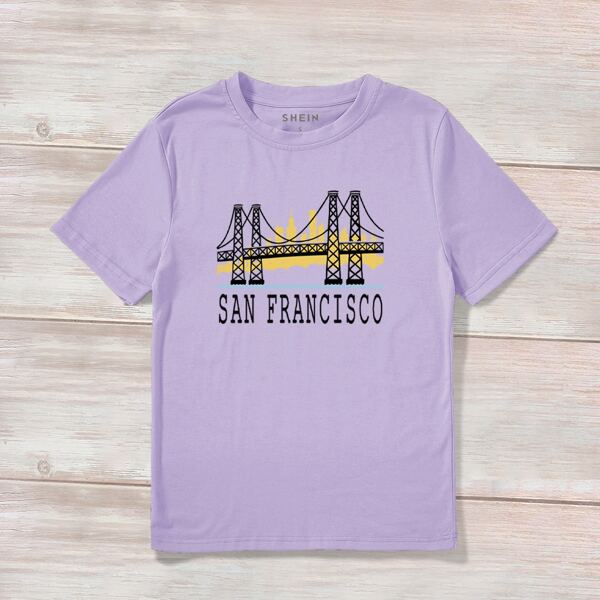

Letter & Building Print Tee, Lilac purple