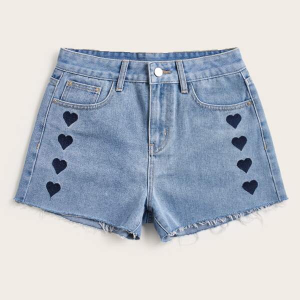 

Heart Straight Leg Denim Shorts, Medium wash
