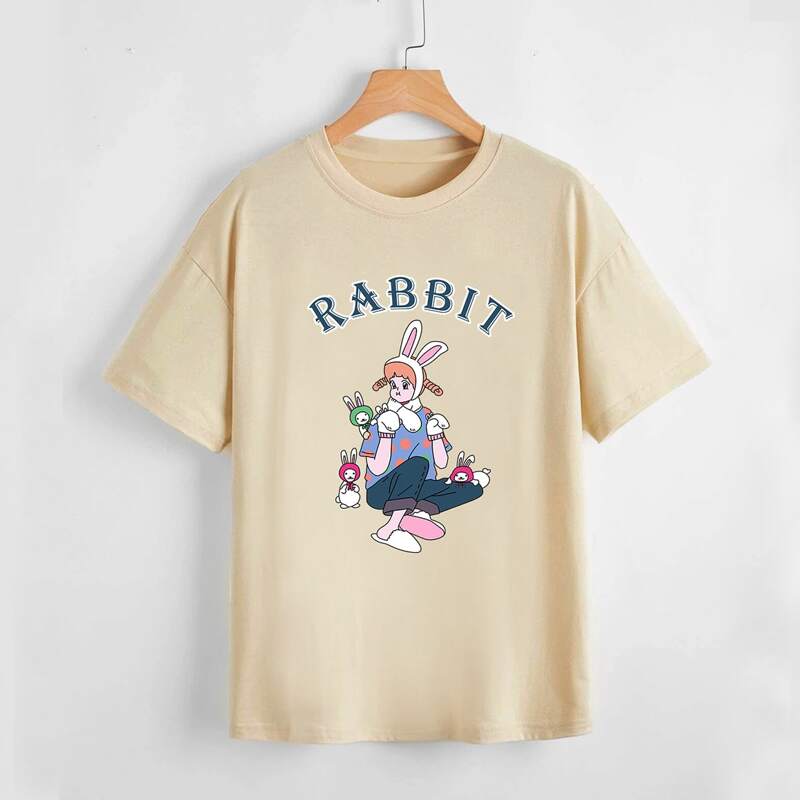 

Letter Cartoon Figure Graphic Tee, Beige