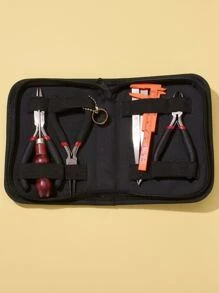 1套DIY珠寶套件，帶鐵球鍊和珠針黃銅環仿皮包不銹鋼串珠鑷子碳鋼鉗子鐵珠錐子混色珠寶工具 - 彩色 - 查看 2