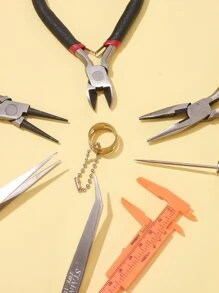 1套DIY珠寶套件，帶鐵球鍊和珠針黃銅環仿皮包不銹鋼串珠鑷子碳鋼鉗子鐵珠錐子混色珠寶工具 - 彩色 - 查看 3