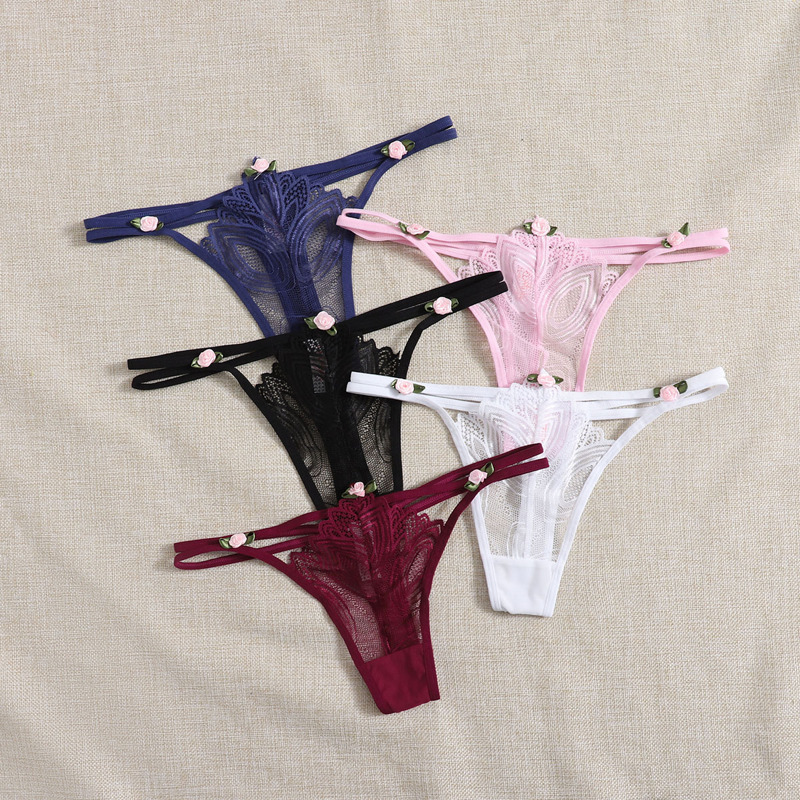

5pack Floral Decor Contrast Lace Panty Set, Multicolor