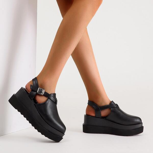 

Minimalist Slingback Flatform Shoes, Black