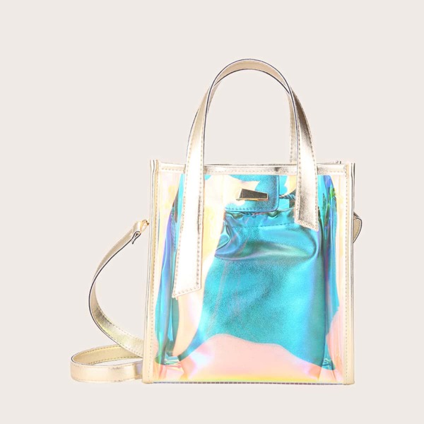 

Girls Minimalist Holographic Satchel Bag, Gold