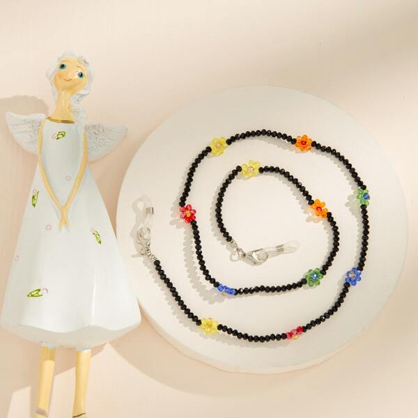 

Flower Decor Beaded Face Mask Chain, Multicolor
