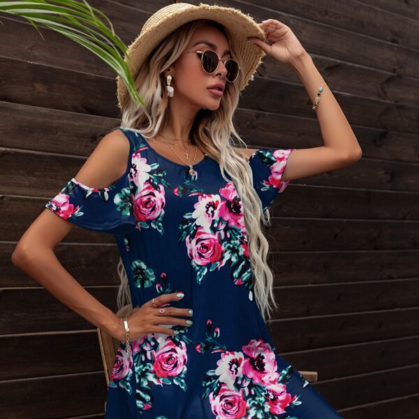 

Cold Shoulder Floral Dress, Multicolor