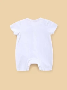 Peninsula Baby 男嬰蝴蝶結細節貼布口袋連身短褲 - 白色 - 查看 2