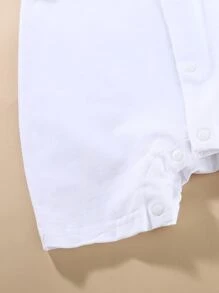 Peninsula Baby 男嬰蝴蝶結細節貼布口袋連身短褲 - 白色 - 查看 4