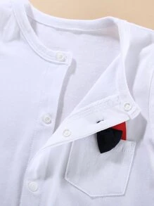 Peninsula Baby 男嬰蝴蝶結細節貼布口袋連身短褲 - 白色 - 查看 6