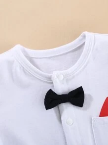 Peninsula Baby 男嬰蝴蝶結細節貼布口袋連身短褲 - 白色 - 查看 7