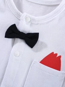 Peninsula Baby 男嬰蝴蝶結細節貼布口袋連身短褲 - 白色 - 查看 8