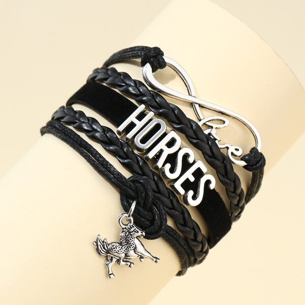 

Letter Decor Braided Bracelet, Black