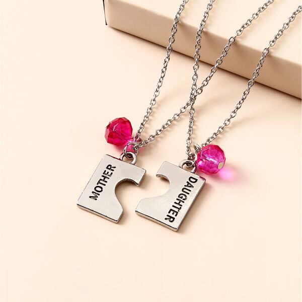 

2pcs Letter Engraved Necklace, Silver