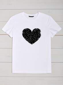 SHEIN LUNE Plus Heart Print Tee For Summer - White - View 3