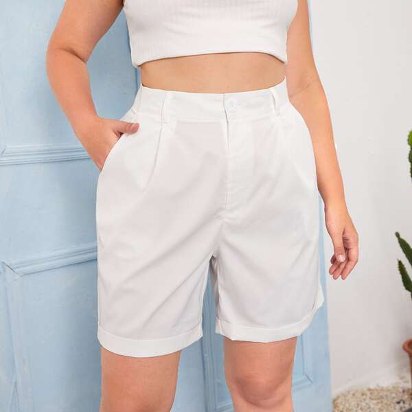

Plus Solid Slant Pocket Shorts, White