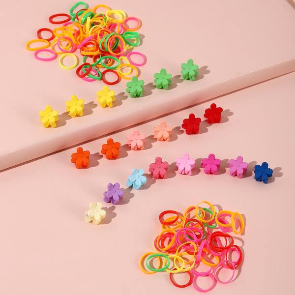 

120pcs Toddler Girls Flower Design Hair Accessory Set, Multicolor