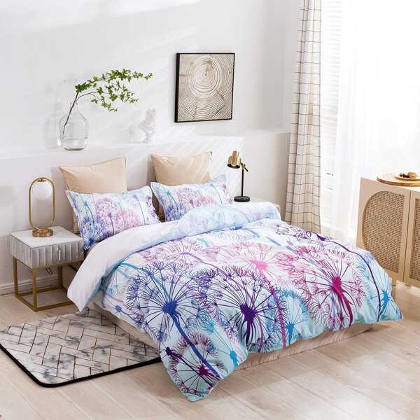 

Dandelion Print Duvet Cover Set Without Filler, Multicolor
