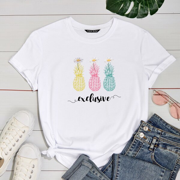 

Plus Pineapple & Letter Graphic Tee, White