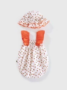 Peninsula Baby 女婴草莓圖案荷葉邊連體衣帶帽