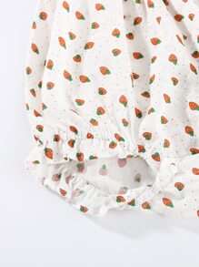 Peninsula Baby 女婴草莓圖案荷葉邊連體衣帶帽