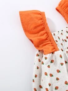 Peninsula Baby 女婴草莓圖案荷葉邊連體衣帶帽