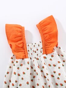 Peninsula Baby 女婴草莓圖案荷葉邊連體衣帶帽