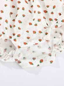 Peninsula Baby 女婴草莓圖案荷葉邊連體衣帶帽