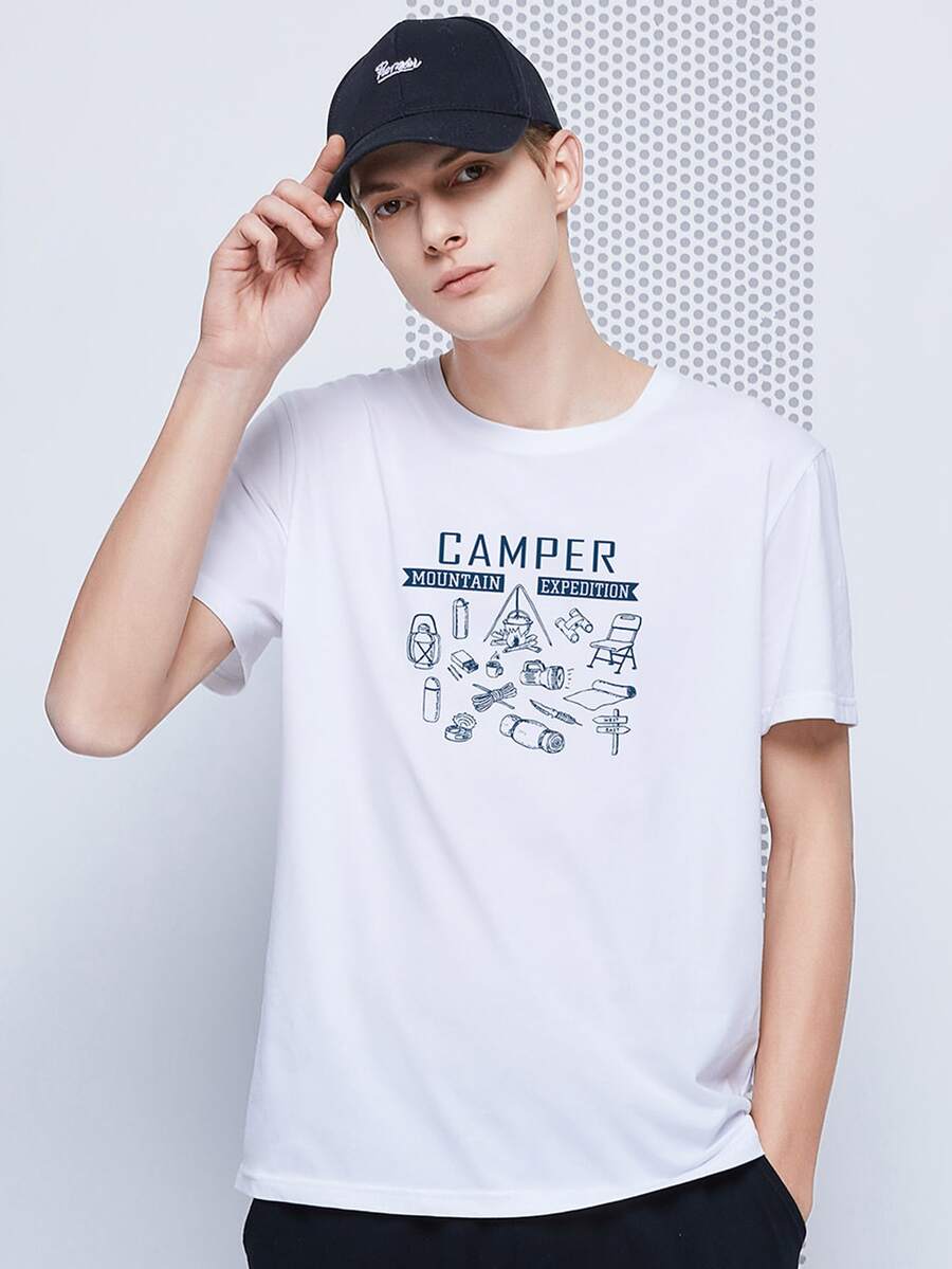 男士字母和圖案T恤 - 白色 - 查看 1