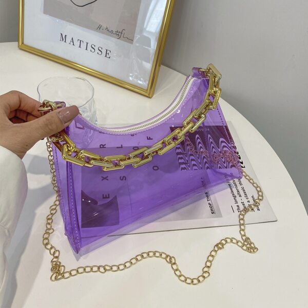 

Clear Chain Satchel Bag, Mauve purple