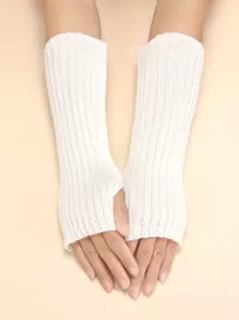 1 đôi Găng tay ngắn không ngón đan sọc dành cho nữ, giản dị và đa năng, thích hợp để mặc hàng ngày và dự tiệc - trắng - Xem 1