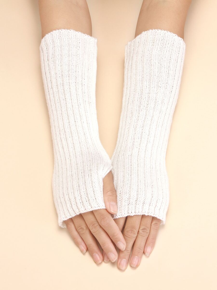 1 đôi Găng tay ngắn không ngón đan sọc dành cho nữ, giản dị và đa năng, thích hợp để mặc hàng ngày và dự tiệc - trắng - Xem 1